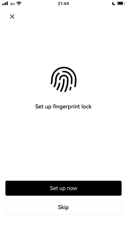 指紋認証の設定画面