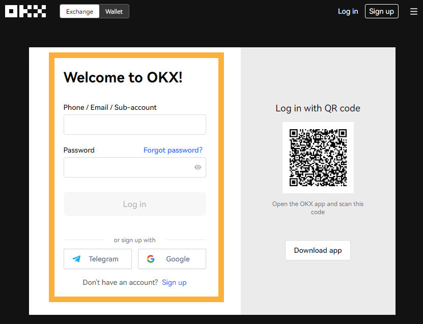 OKXのログインページ