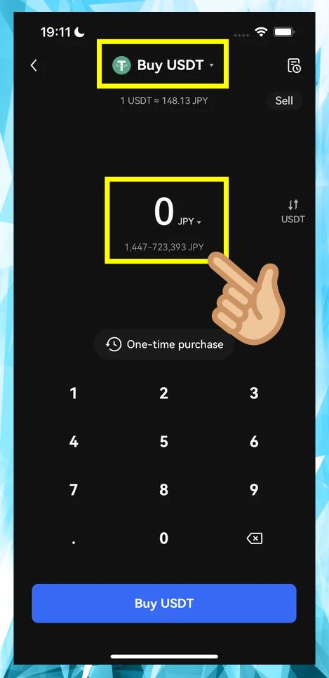 OKXのクレジットカードでの仮想通貨購入画面